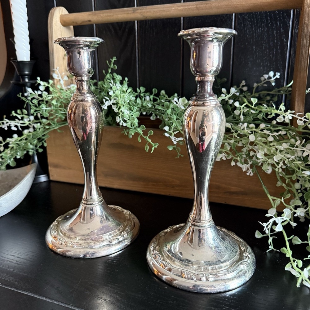 Vintage Oneida Silverplate Royal Provincial Candlestick Holders set‎ of 2 Heavy